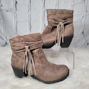 B.O.C Alicudi‎ Womens Heeled Ankle Boot Boho Booties Tassel Casual Tan Neutral